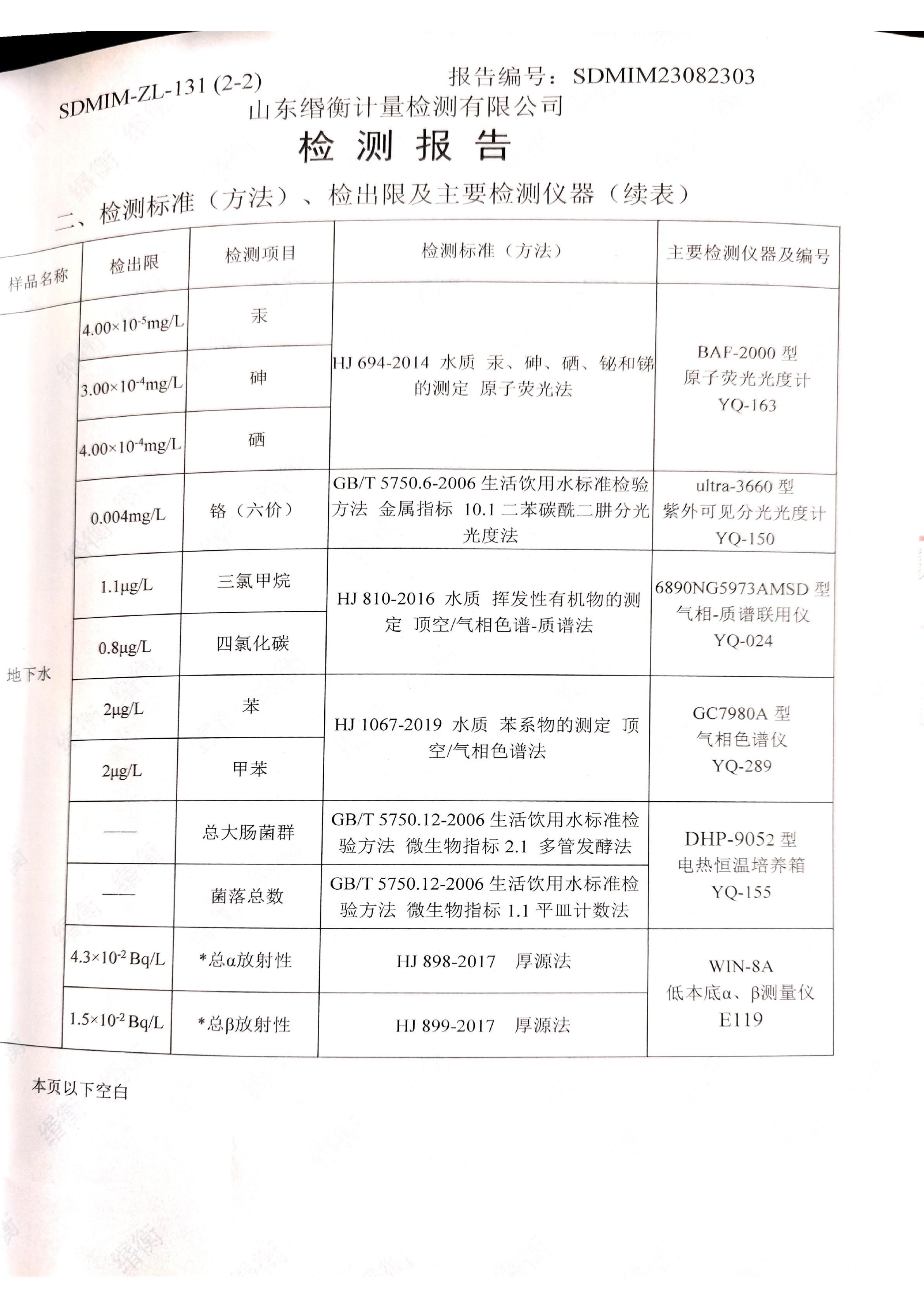 天游线路检测中心2023年9月份水质检测报告(图5)