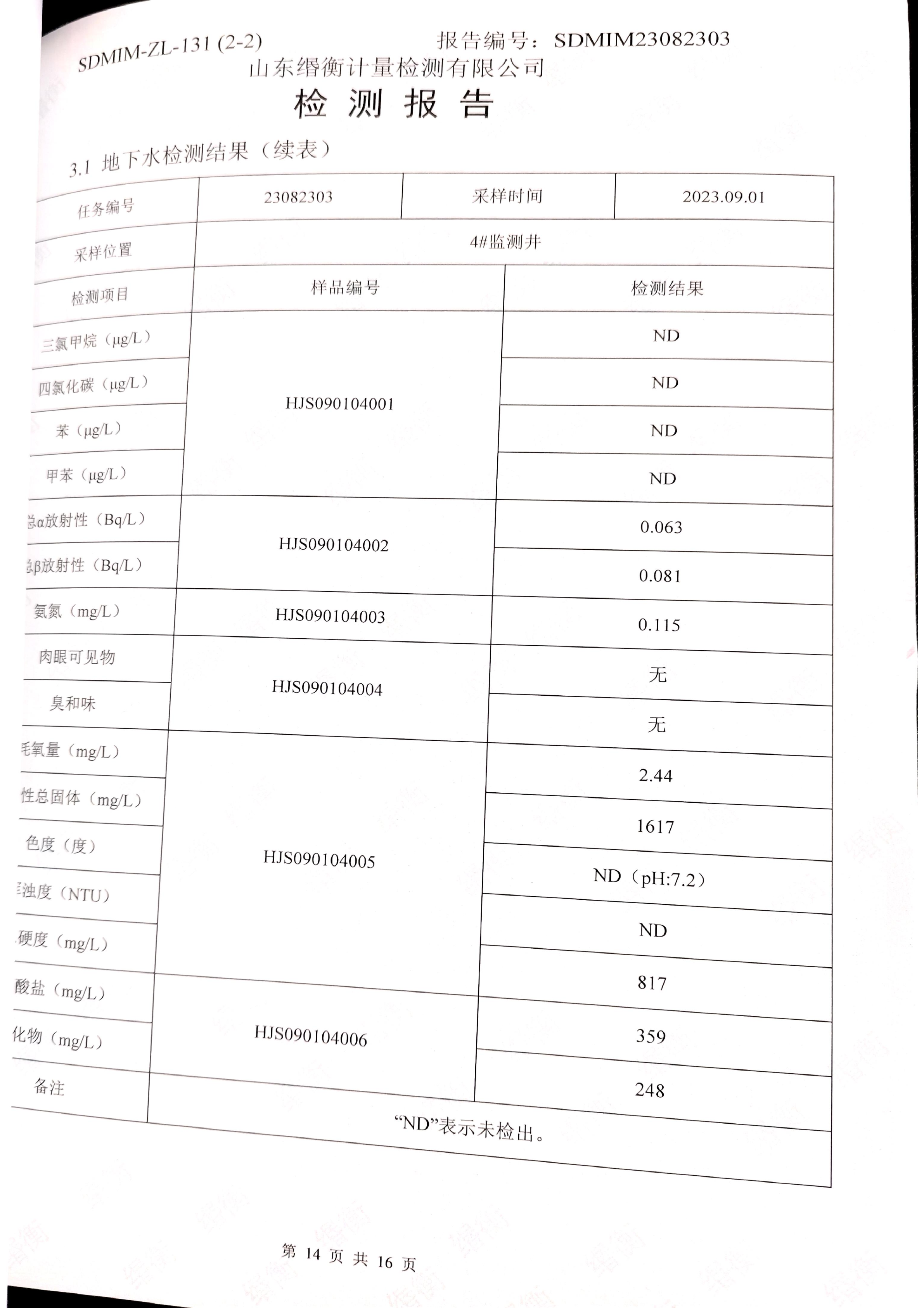 天游线路检测中心2023年9月份水质检测报告(图15)